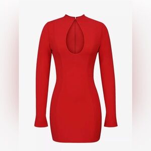 House of CB Red Keyhole Long-Sleeve Mini Dress